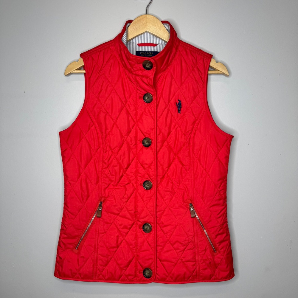 Cassique Golf Club Kiawah Polo Ralph Lauren Womens Red Quilted Vest Button Zip